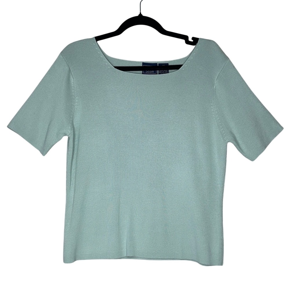 Laura Scott VTG NWT Astor Green Ribbed Knit Top Square‎ Neck Medium M
